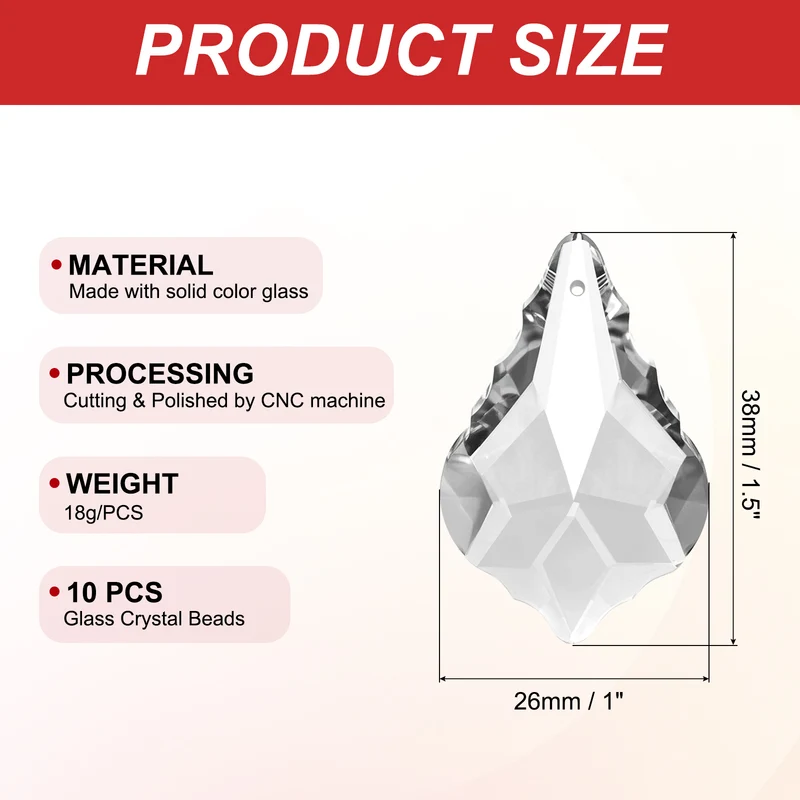 K9 Crystal Teardrop Beads, 10 Pack 38mm Chandelier Prisms Leaf Clear
