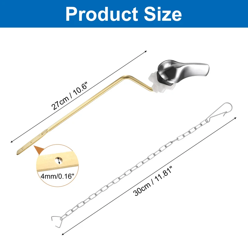 2 Pcs 1.2inch Toilet Flush Handle with Stainless Steel Chain, Silver