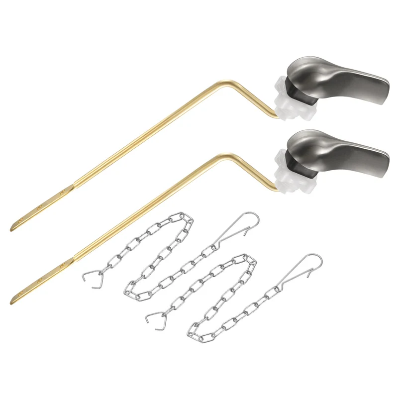 2 Pcs 1.2inch Toilet Flush Handle with Stainless Steel Chain, Brushed Nickel