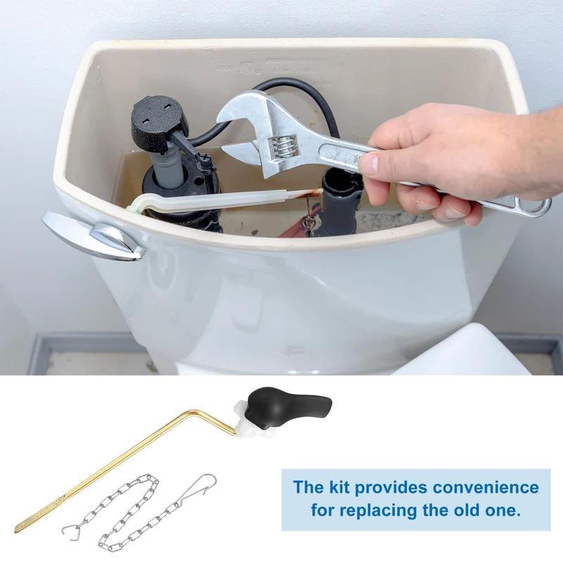 1 Pcs 1.2inch Toilet Flush Handle with Stainless Steel Chain, Black