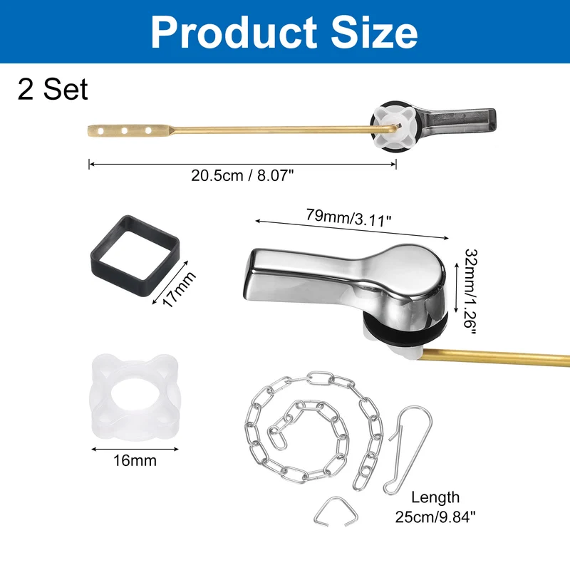 2 Set Toilet Handle Replacement Kit, 701 Silver
