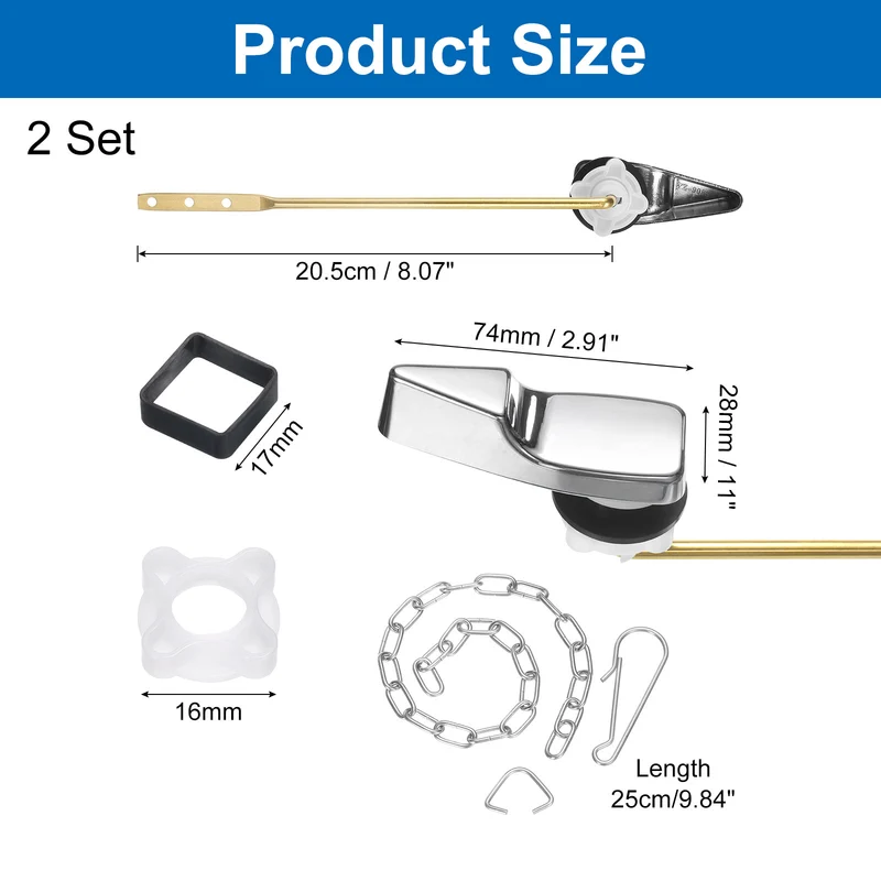 2 Set Toilet Handle Replacement Kit, 702 Silver