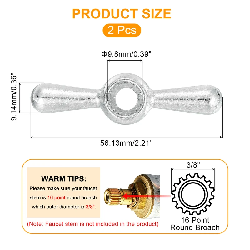 01-5095 Hose Bib Tee Handle,2Pcs Metal Outside Hose Bib Handle Replacement,16 Point Broach Outside Faucet Hose Sillcock Tee Handle (silver)
