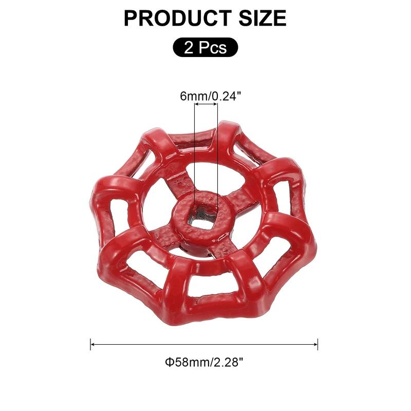 Outside Faucet Handles,2Pcs 6x6mm-Round Wheel Handle Water Spigot Handle Replacement for Garden, Courtyard, Bathroom(Red)