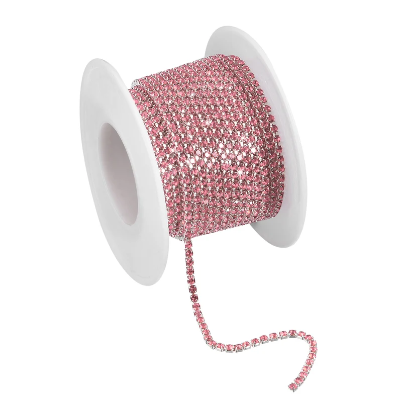 11 Yards Crystal Rhinestone Chain, 2mm Close Claw Chain Trim Light Pink