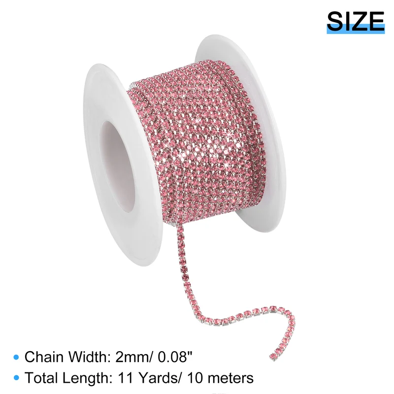 11 Yards Crystal Rhinestone Chain, 2mm Close Claw Chain Trim Light Pink