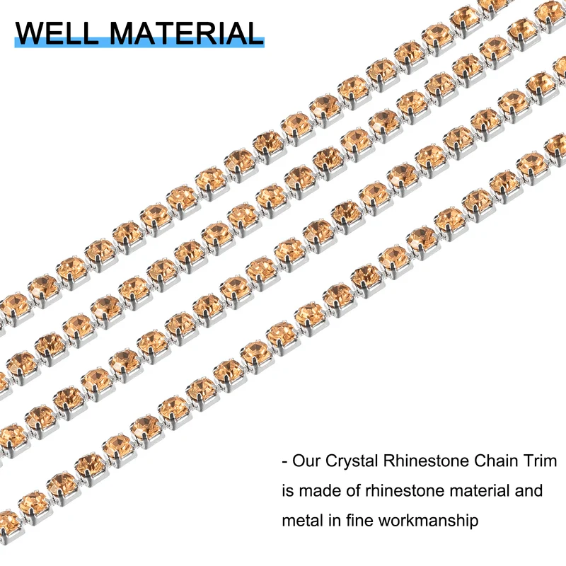 11 Yards Crystal Rhinestone Chain, 2mm Close Claw Chain Trim Champagne