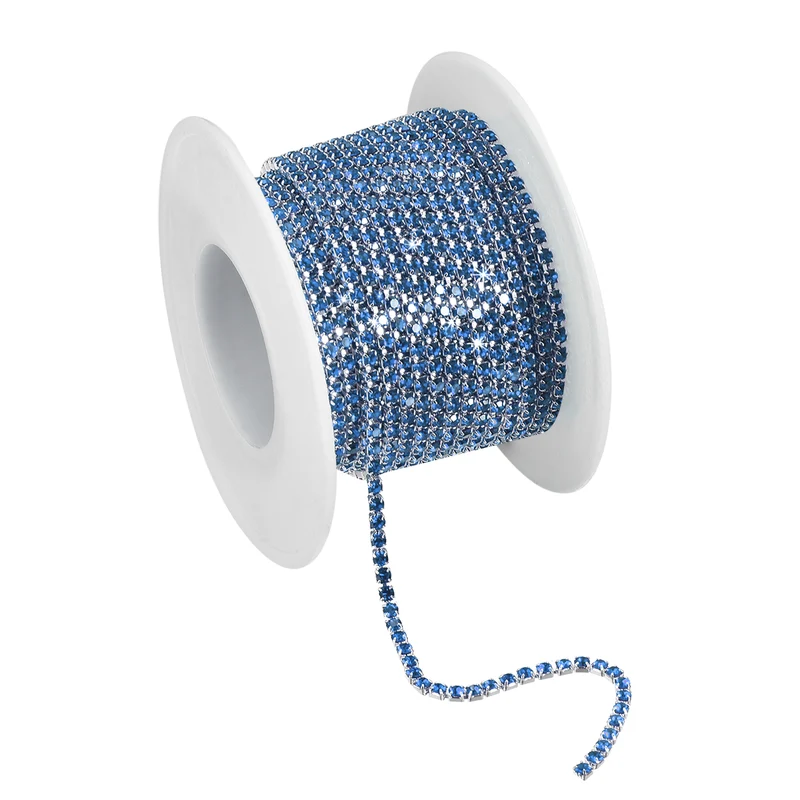 11 Yards Crystal Rhinestone Chain, 2mm Close Claw Chain Trim Light Blue