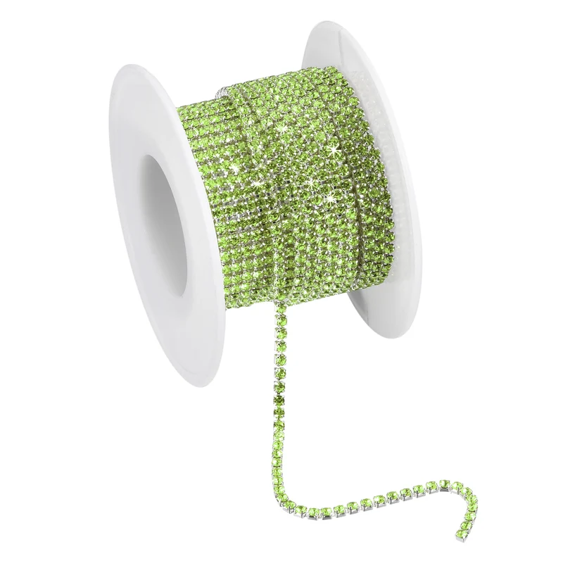 11 Yards Crystal Rhinestone Chain, 2mm Close Claw Chain Trim Light Green