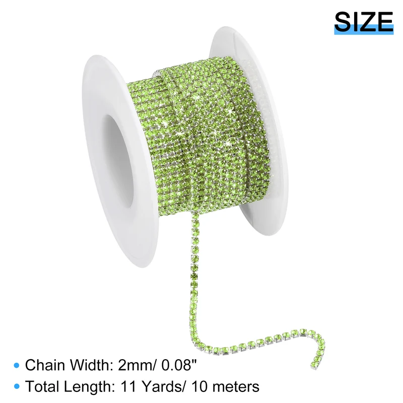 11 Yards Crystal Rhinestone Chain, 2mm Close Claw Chain Trim Light Green