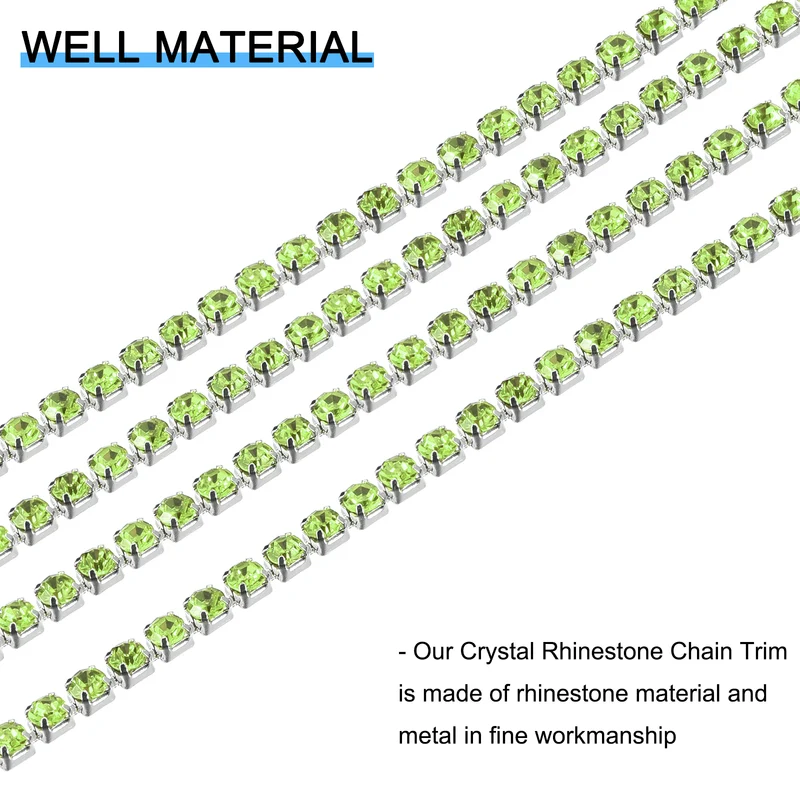 11 Yards Crystal Rhinestone Chain, 2mm Close Claw Chain Trim Light Green