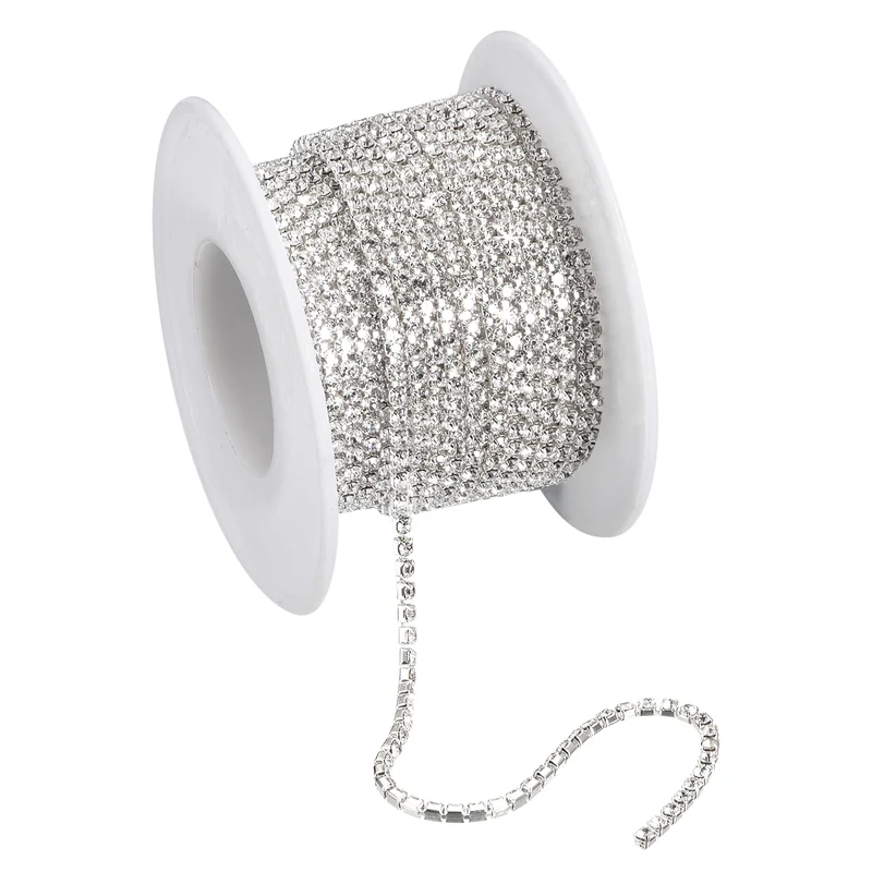 11 Yards Crystal Rhinestone Chain, 2mm Close Claw Chain Trim White