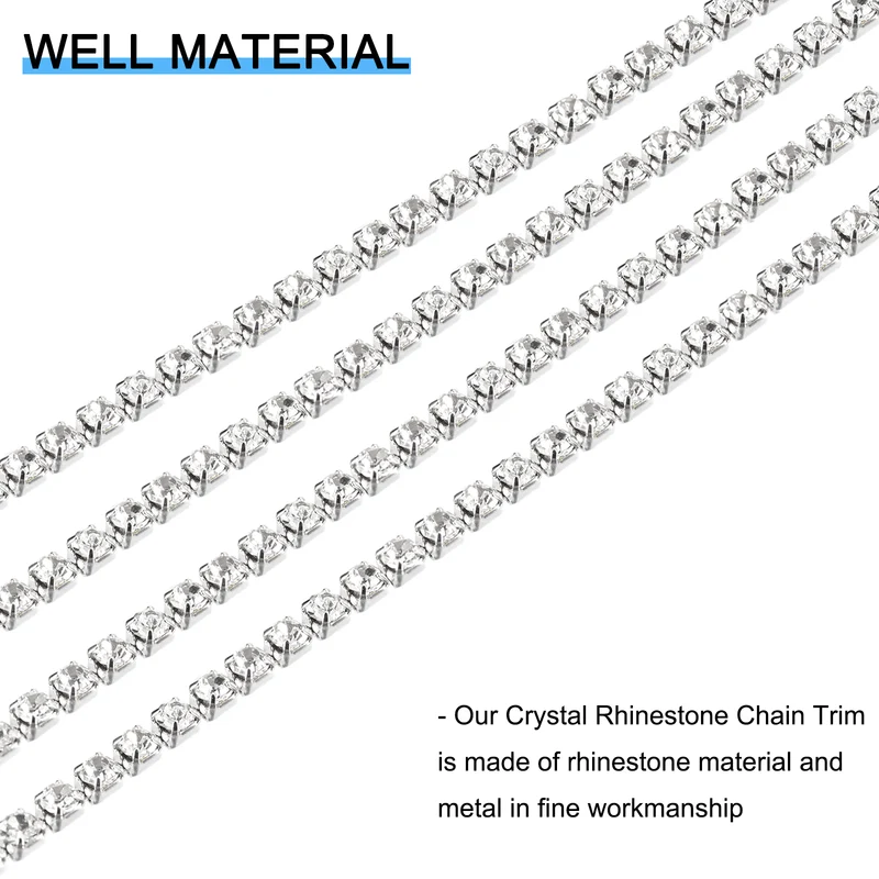 11 Yards Crystal Rhinestone Chain, 2mm Close Claw Chain Trim White
