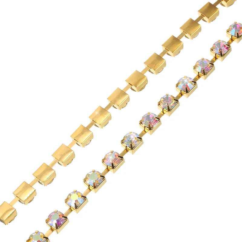 2 Yard 8mm Crystal Rhinestone Diamond Close Chain Trim Gold White Colorful