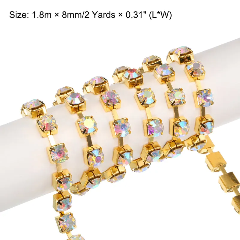 2 Yard 8mm Crystal Rhinestone Diamond Close Chain Trim Gold White Colorful