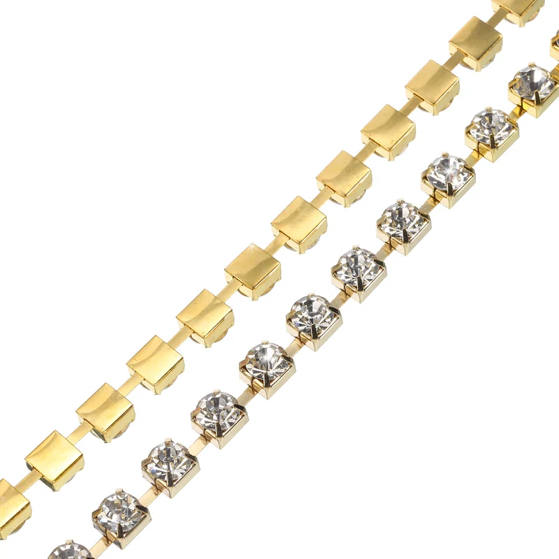 2 Yard 8mm Crystal Rhinestone Diamond Close Chain Trim Silver Gold