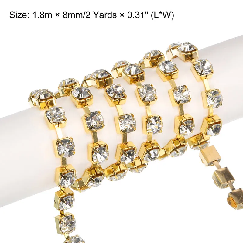 2 Yard 8mm Crystal Rhinestone Diamond Close Chain Trim Silver Gold