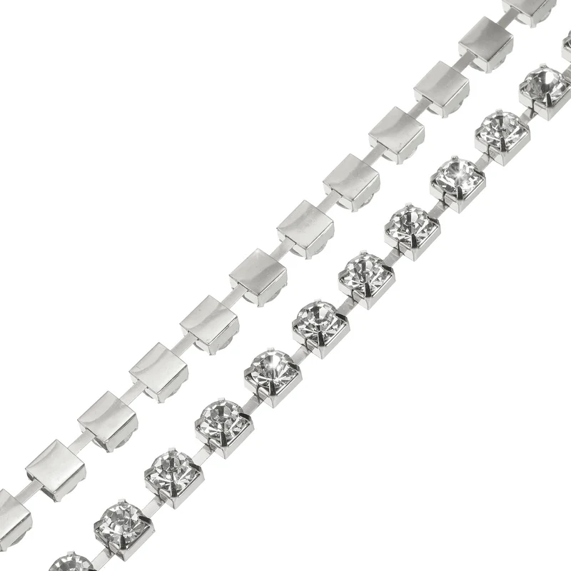 2 Yard 8mm Crystal Rhinestone Diamond Close Chain Trim Silver White