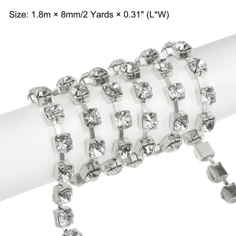 2 Yard 8mm Crystal Rhinestone Diamond Close Chain Trim Silver White
