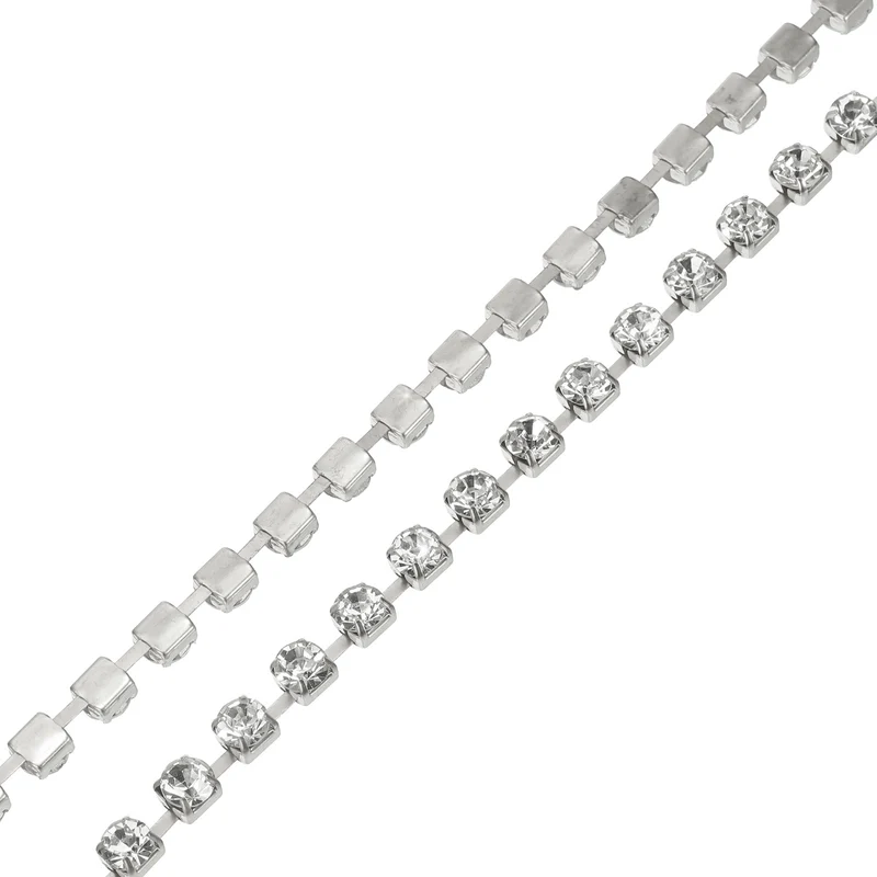 5 Yard 6mm Crystal Rhinestone Diamond Close Chain Trim Silver White