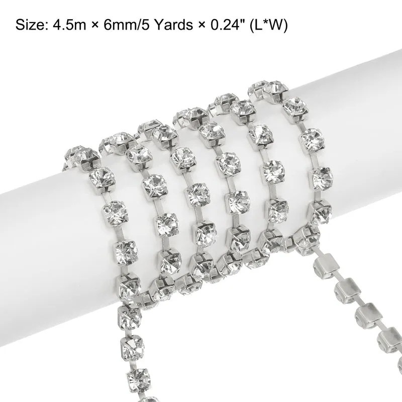 5 Yard 6mm Crystal Rhinestone Diamond Close Chain Trim Silver White