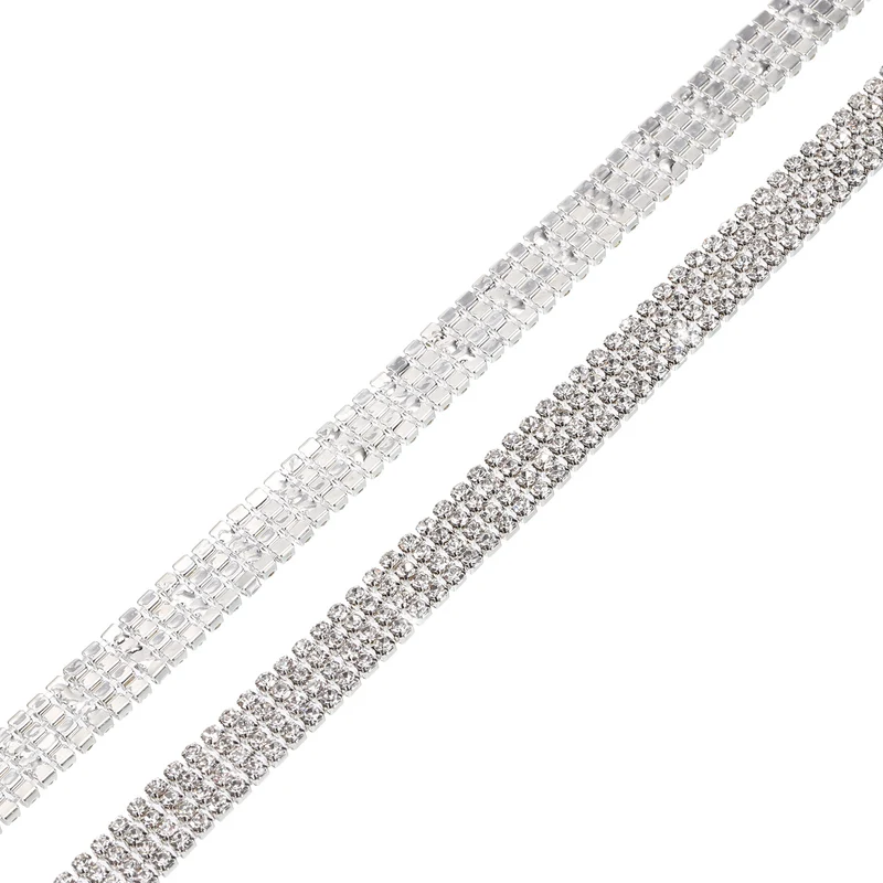 1 Yard 25mm 4 Row Crystal Rhinestone Diamond Close Chain Trim Silver White