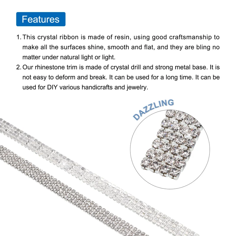 1 Yard 25mm 4 Row Crystal Rhinestone Diamond Close Chain Trim Silver White