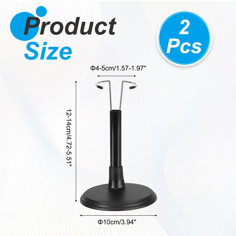 Fits 8 Inch Plush Doll Adjustable Stand Waist 1.6" - 2"(Black, 2pcs)