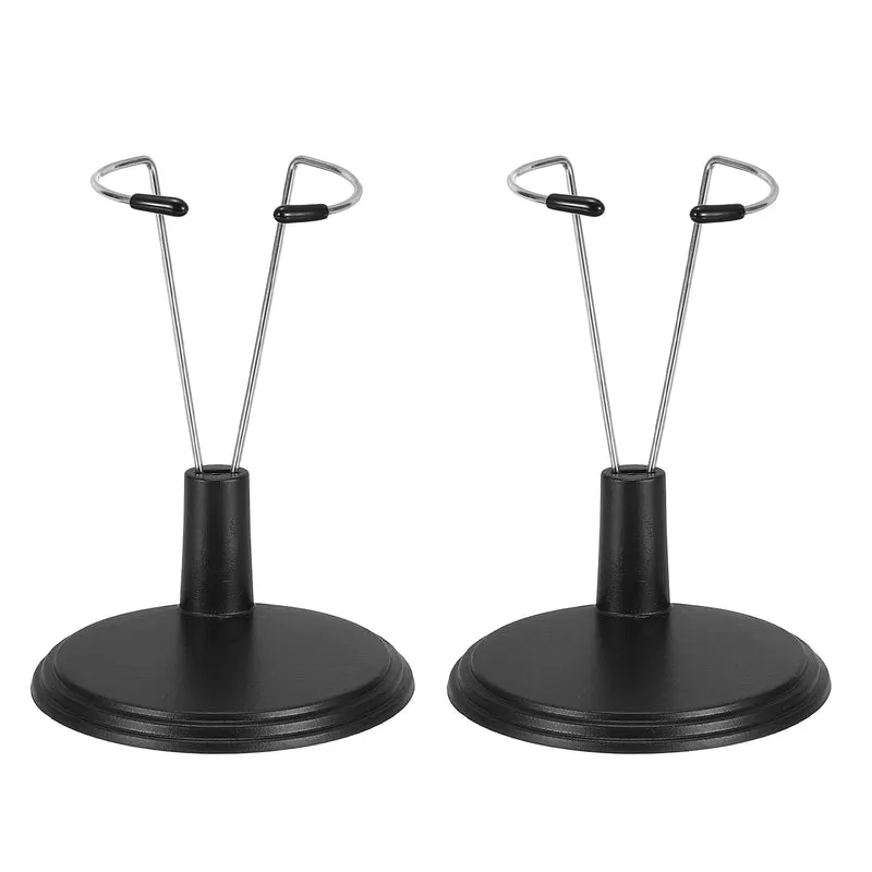 Fits 6 Inch Plush Doll Adjustable Doll Stand Waist 1"(Black, 2pcs)