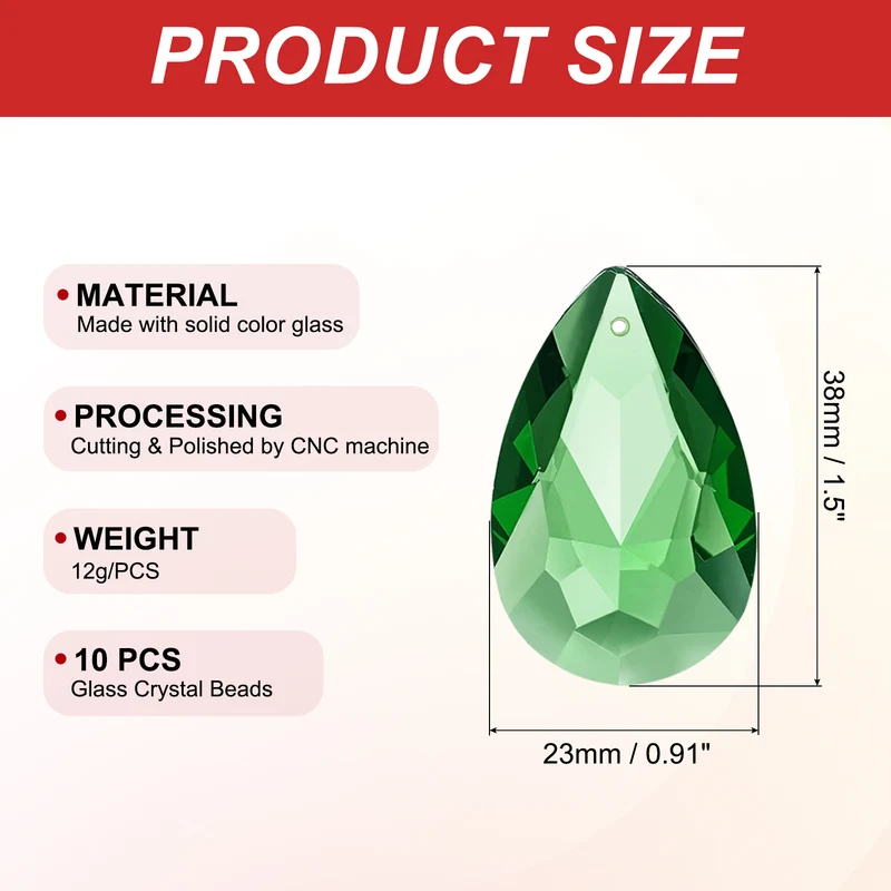 K9 Crystal Teardrop Pendants Oval Beads, 10 Pack 38mm, Green