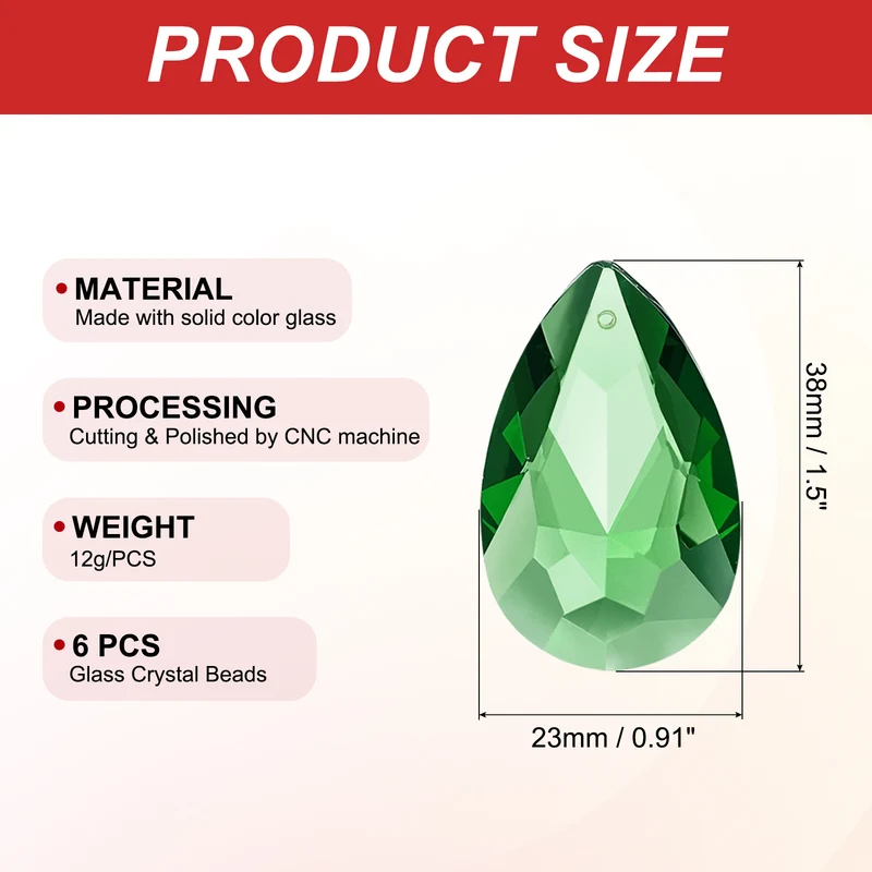 K9 Crystal Teardrop Pendants Oval Beads, 6 Pack 38mm, Green