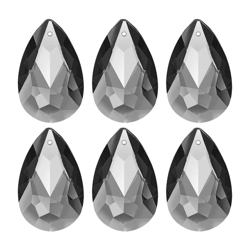 K9 Crystal Teardrop Pendants Oval Beads, 6 Pack 38mm, Light Black