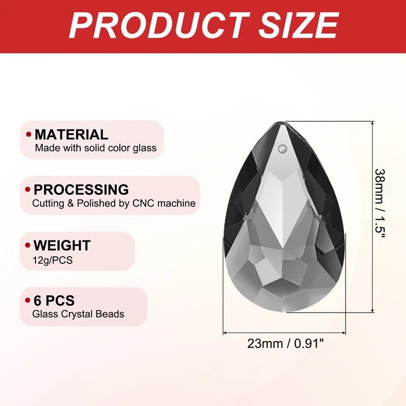 K9 Crystal Teardrop Pendants Oval Beads, 6 Pack 38mm, Light Black