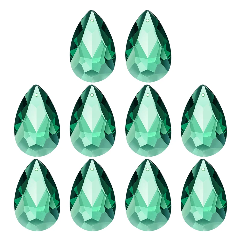 K9 Crystal Teardrop Pendants Oval Beads, 10 Pack 38mm, Dark Green