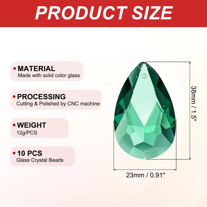 K9 Crystal Teardrop Pendants Oval Beads, 10 Pack 38mm, Dark Green