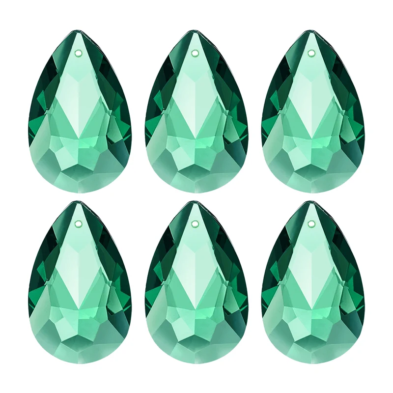 6 x K9 Crystal Teardrop Pendants Oval Beads 38mm, Dark Green