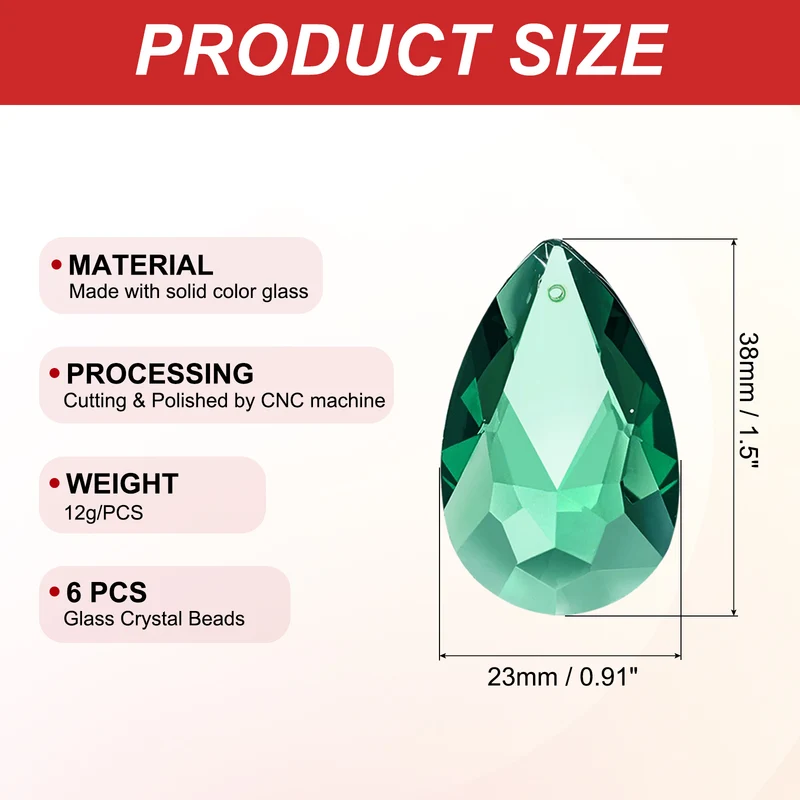 6 x K9 Crystal Teardrop Pendants Oval Beads 38mm, Dark Green