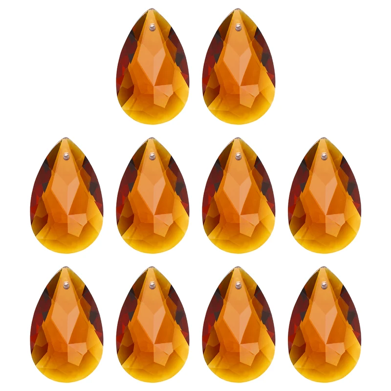 K9 Crystal Teardrop Pendants Oval Beads, 10 Pack 38mm, Amber