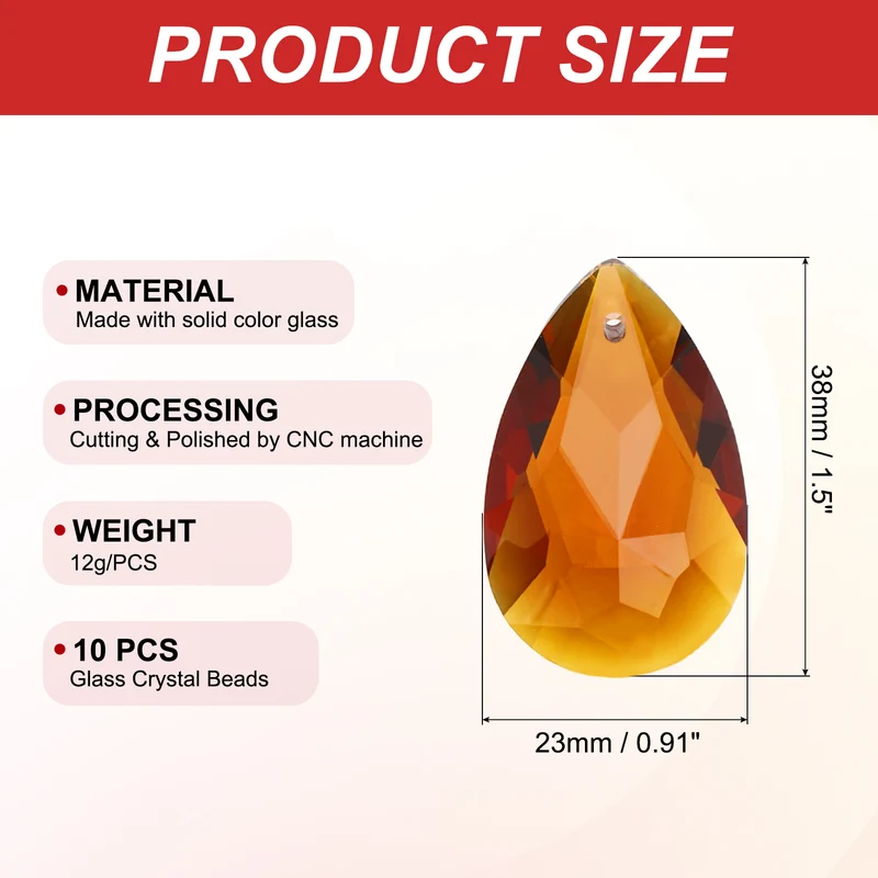 K9 Crystal Teardrop Pendants Oval Beads, 10 Pack 38mm, Amber