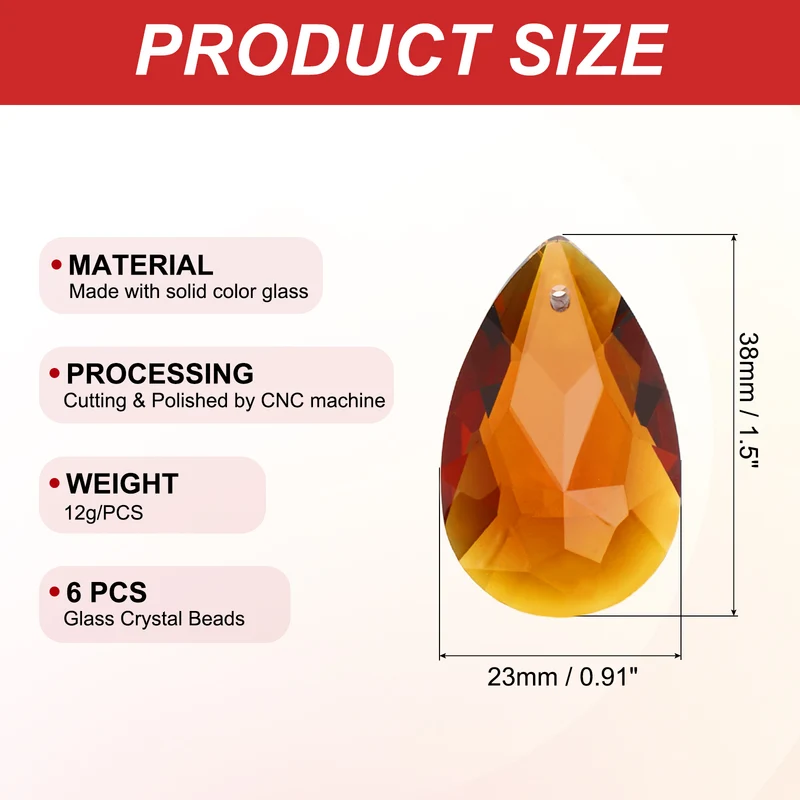 K9 Crystal Teardrop Pendants Oval Beads, 6 Pack 38mm, Amber