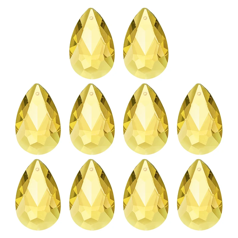 K9 Crystal Teardrop Pendants Oval Beads, 10 Pack 38mm, Golden