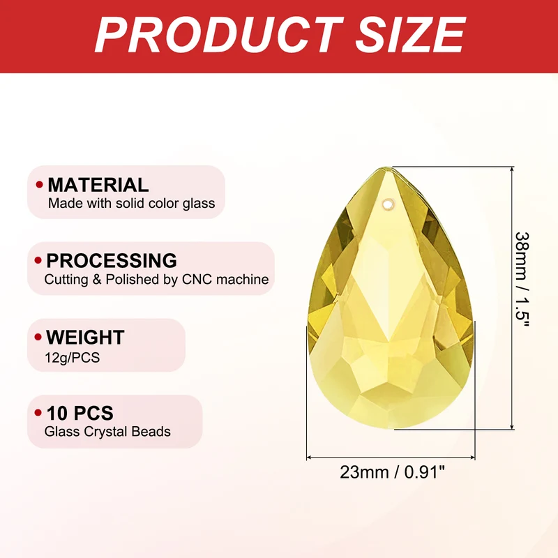 K9 Crystal Teardrop Pendants Oval Beads, 10 Pack 38mm, Golden