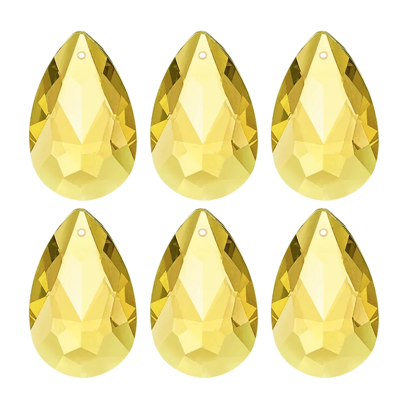 K9 Crystal Teardrop Pendants Oval Beads, 6 Pack 38mm, Golden