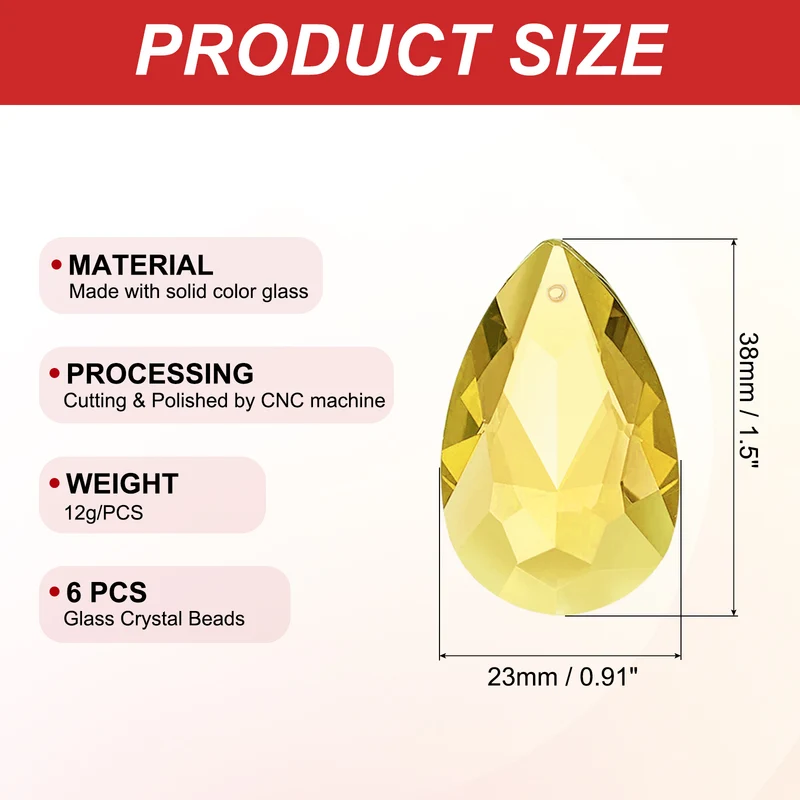 K9 Crystal Teardrop Pendants Oval Beads, 6 Pack 38mm, Golden
