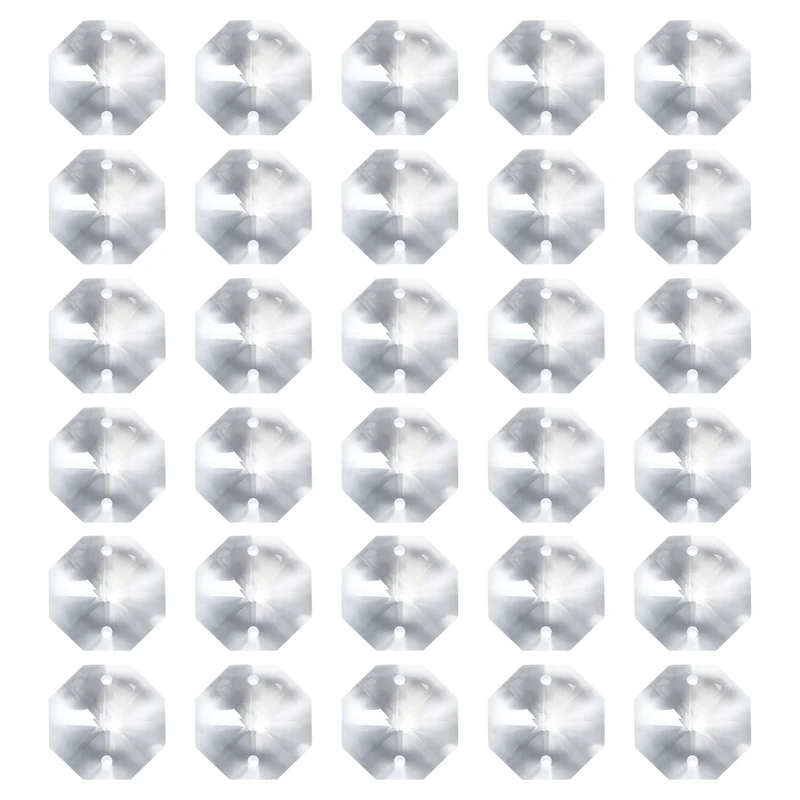 K9 Crystal Octagon Beads 2 Holes Pendants, 30 Pack 24mm, Clear