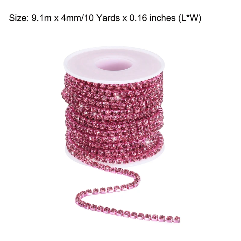 10 Yard 4mm Crystal Rhinestone Diamond Close Chain Trim Rose Red
