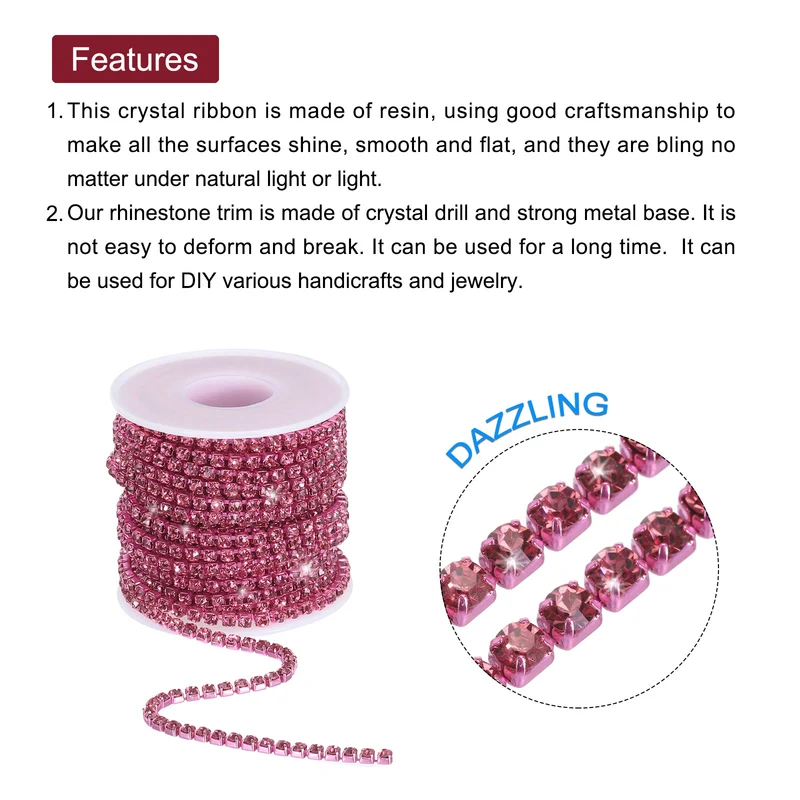 10 Yard 4mm Crystal Rhinestone Diamond Close Chain Trim Rose Red
