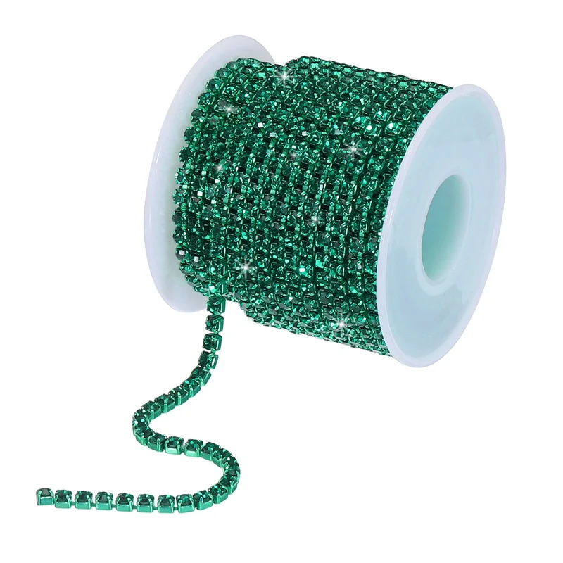 10 Yard 4mm Crystal Rhinestone Diamond Close Chain Trim Green