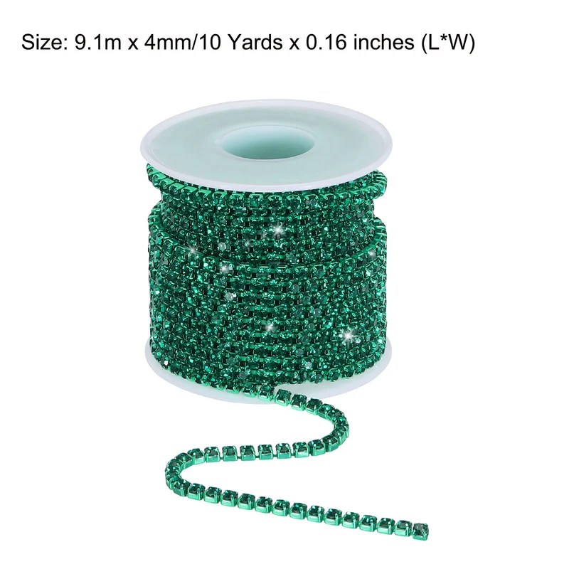 10 Yard 4mm Crystal Rhinestone Diamond Close Chain Trim Green