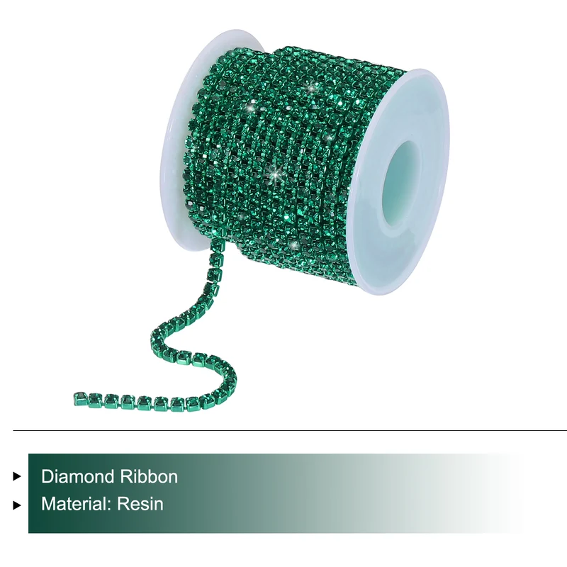10 Yard 4mm Crystal Rhinestone Diamond Close Chain Trim Green